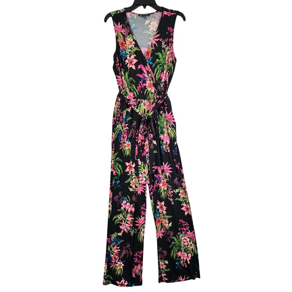 INC International Concepts Black Floral Sleeveless Jumpsuit
